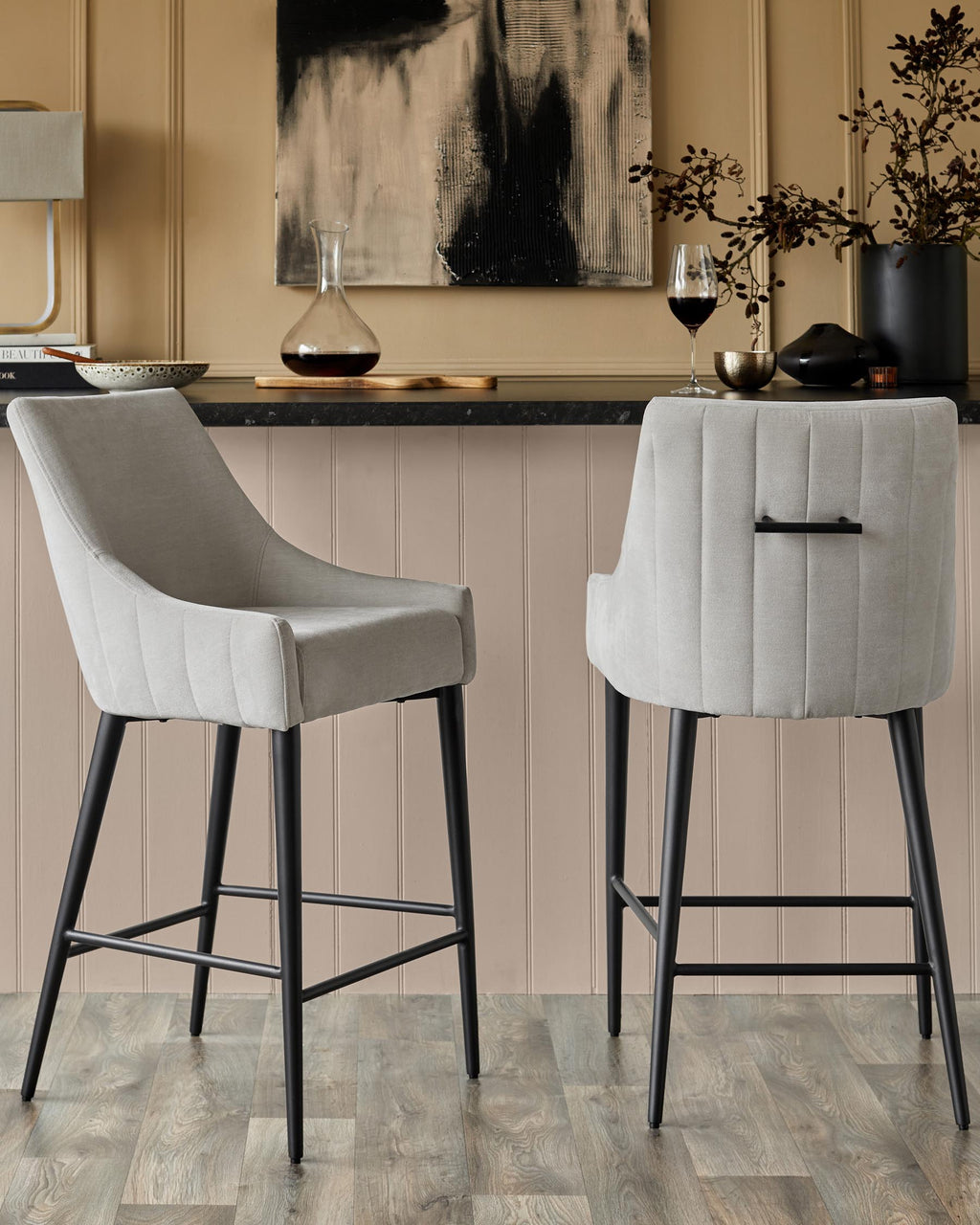 Juliana natural grey fabric bar stool