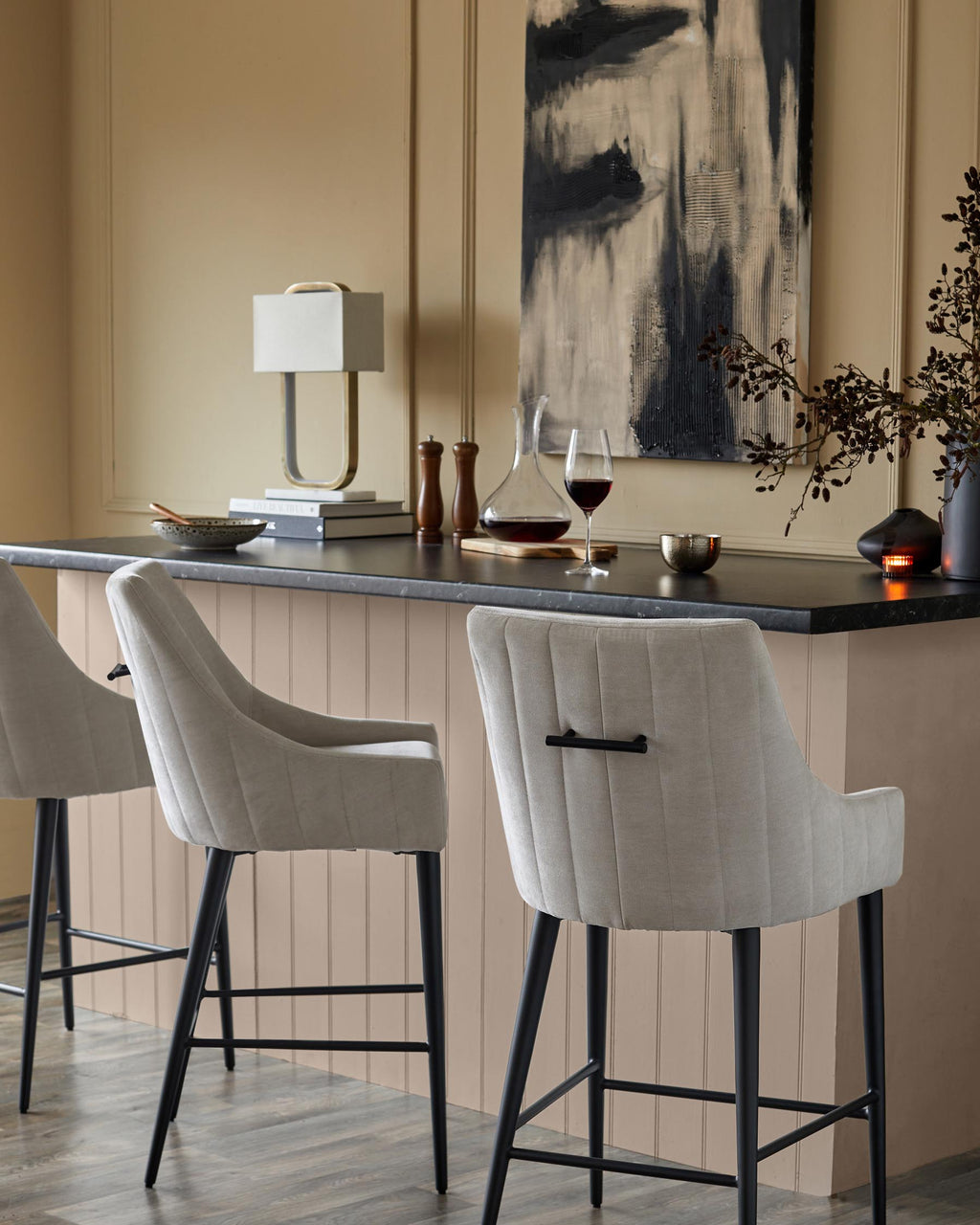 Juliana natural grey fabric bar stool