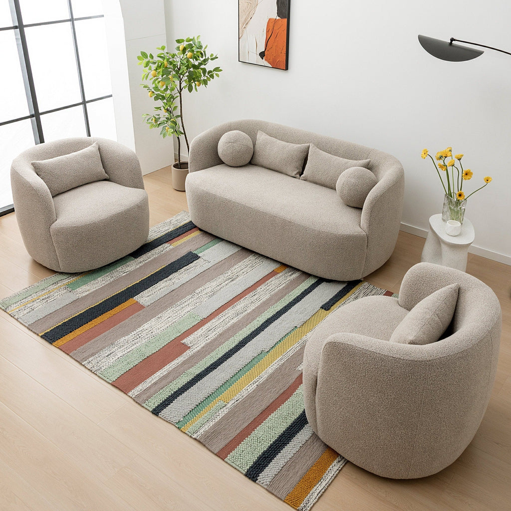 KINWELL Boucle Upholstered 2-Seats Loveseat with Pillows