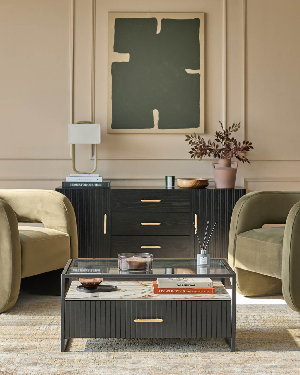 Kai glass and ceramic coffee table