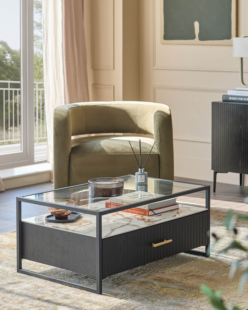 Kai glass and ceramic coffee table