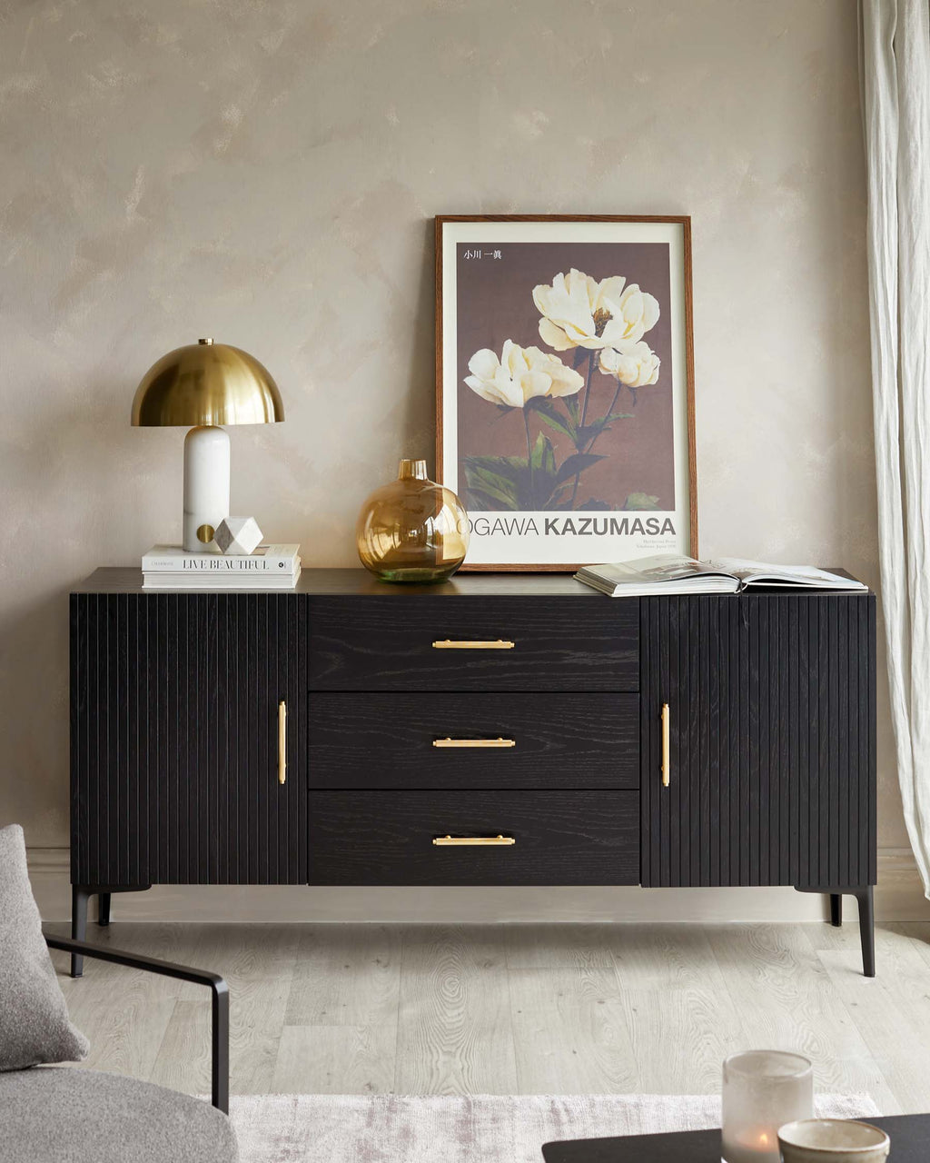 Kai Large Sideboard Black Oak with Brass