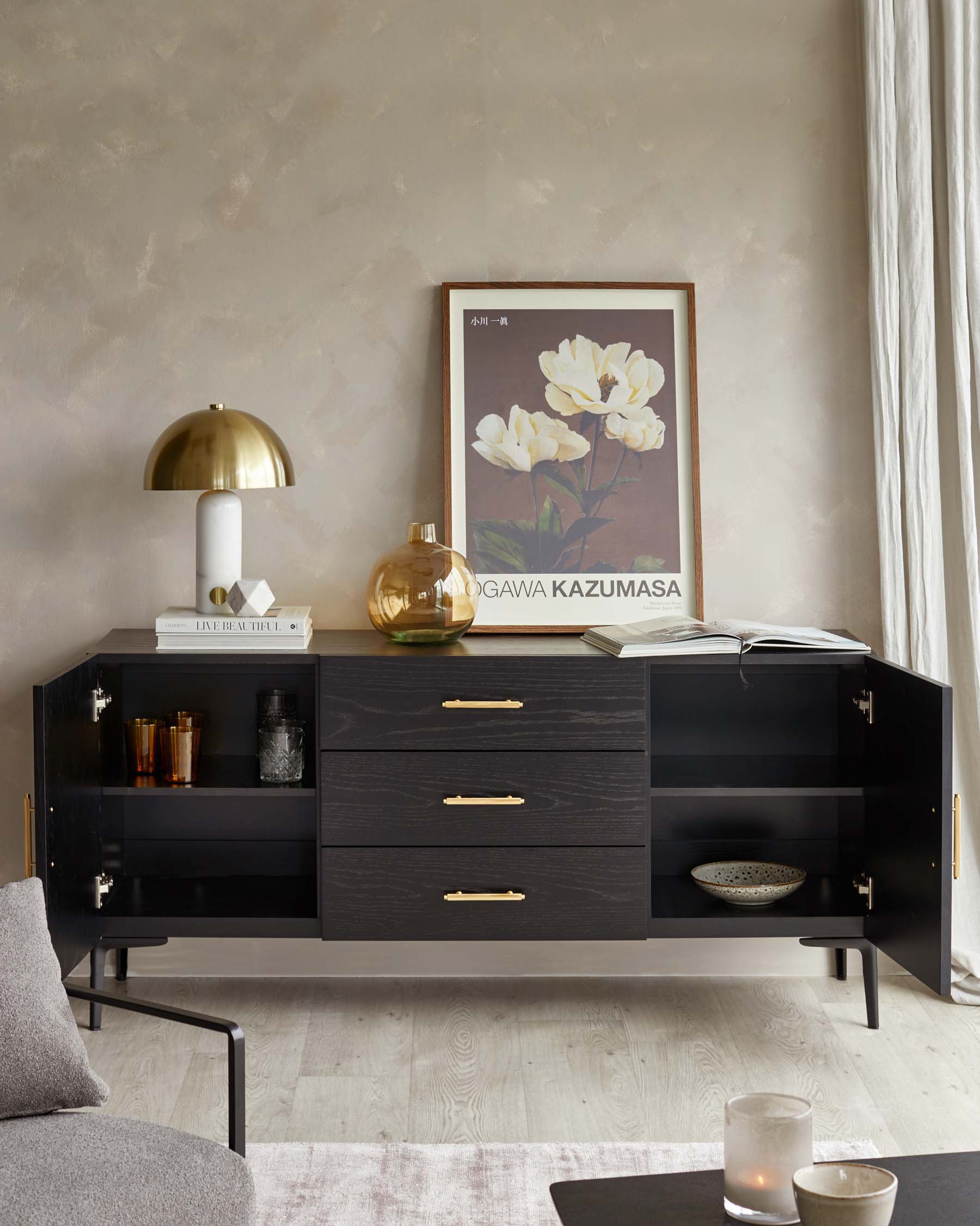 Kai Large Sideboard Black Oak with Brass