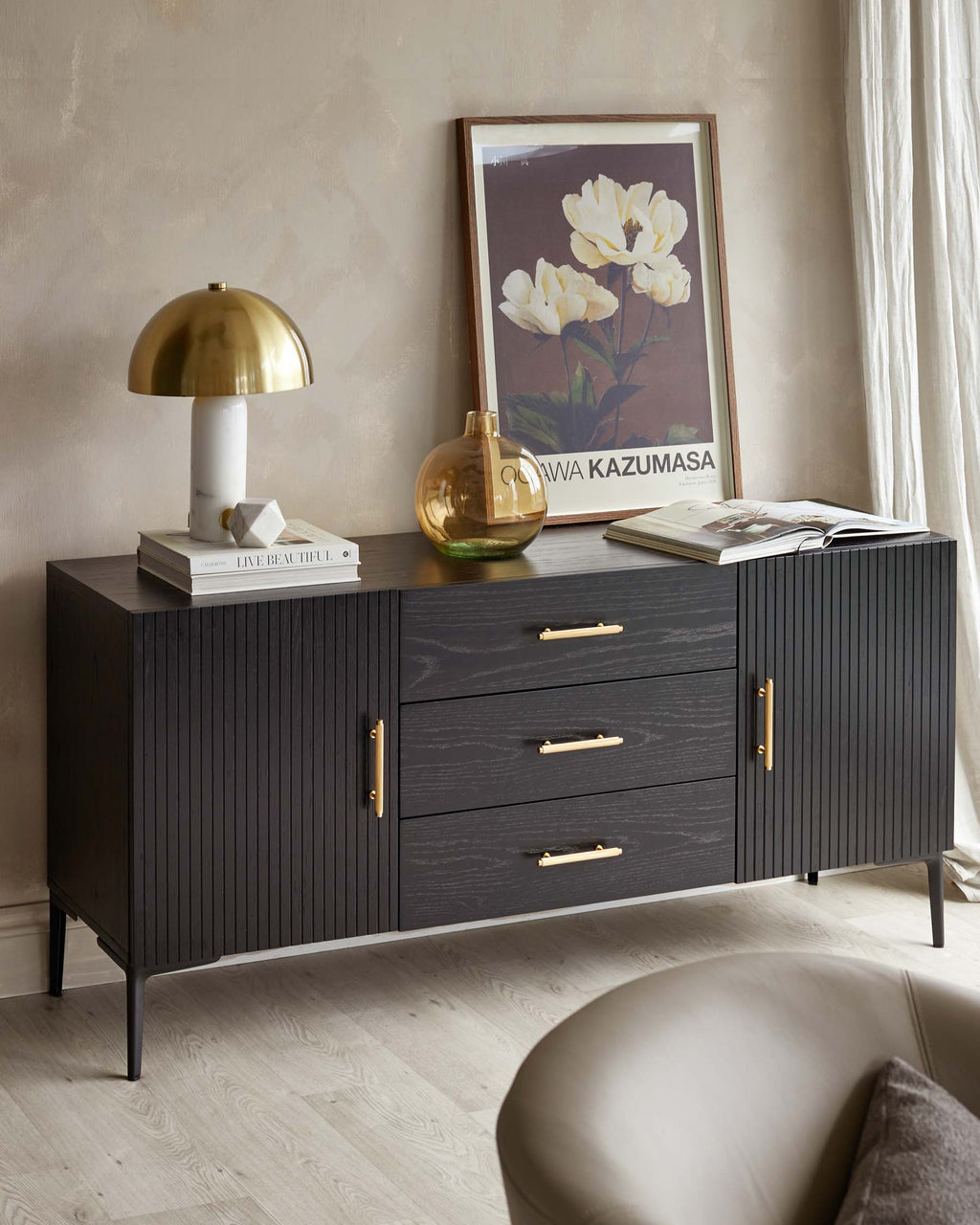Kai Large Sideboard Black Oak with Brass