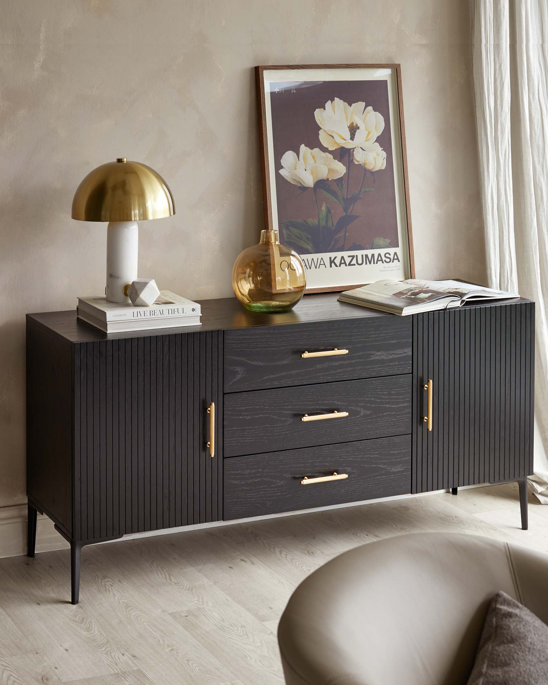 Kai Large Sideboard Black Oak with Brass