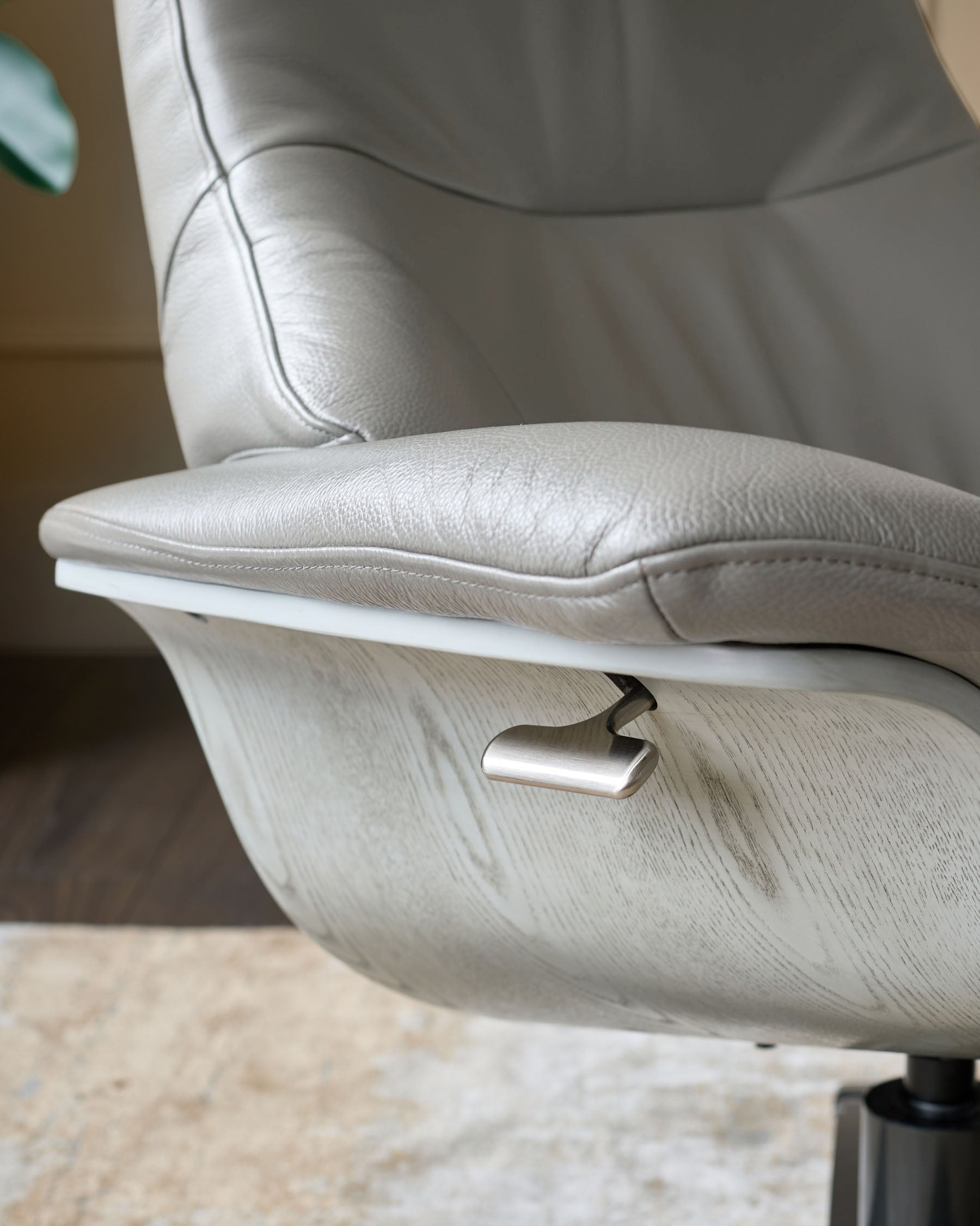 Karma natural grey leather swivel recliner accent chair and footstool