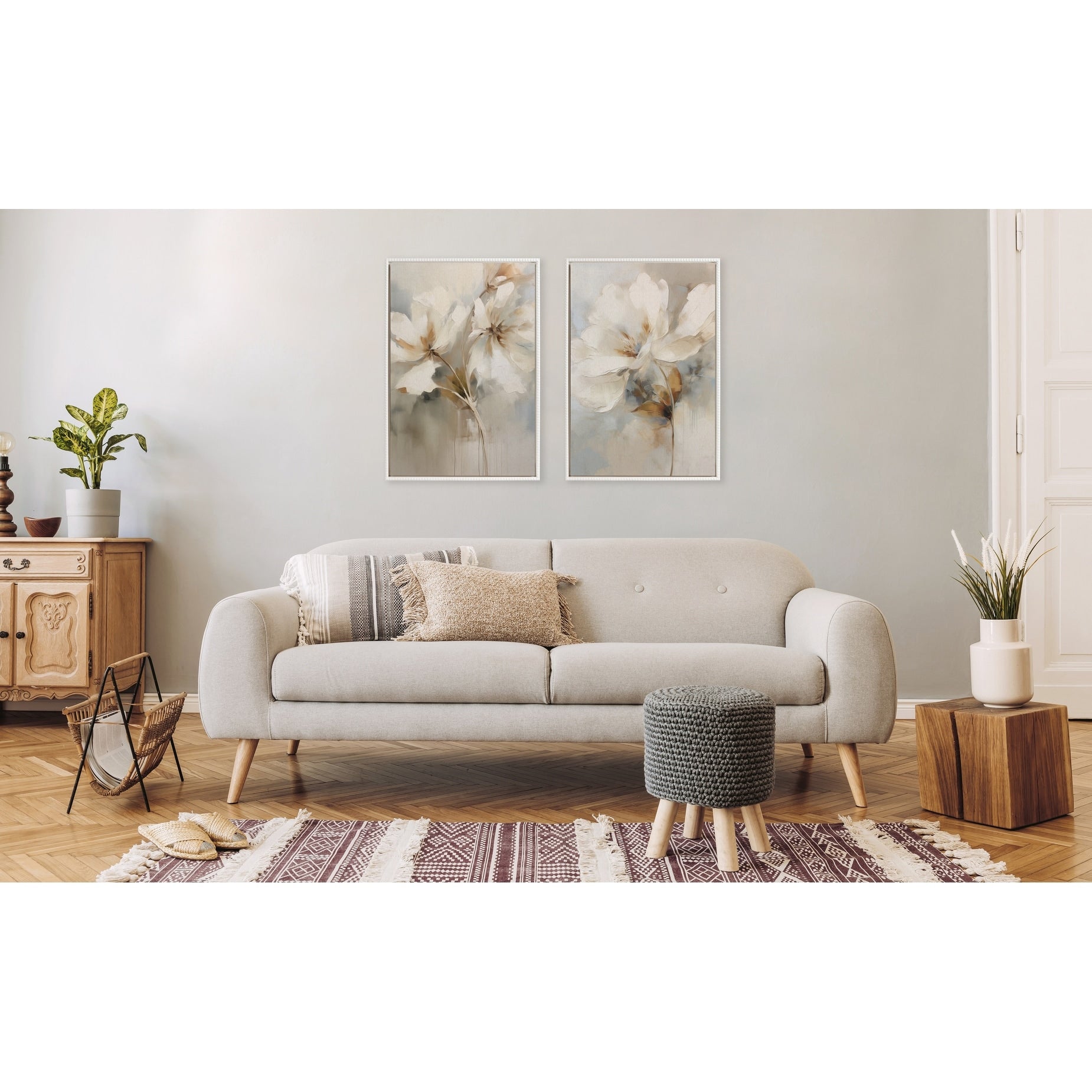 Kate and Laurel Sylvie Beaded Abstract Botanical Canvas