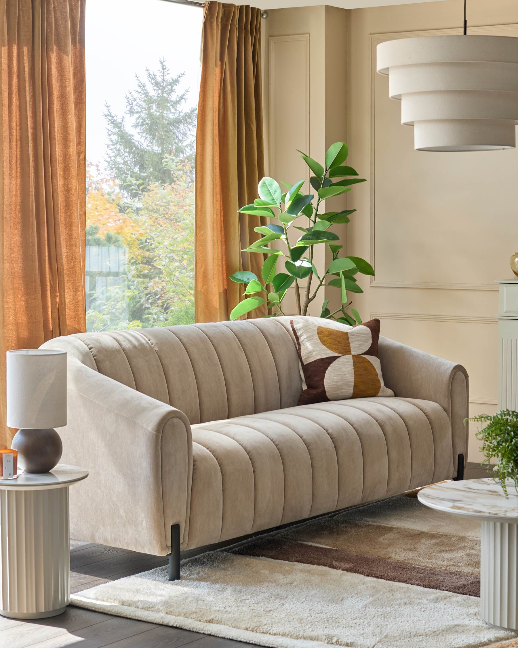 Kendra natural fabric 3 seater sofa