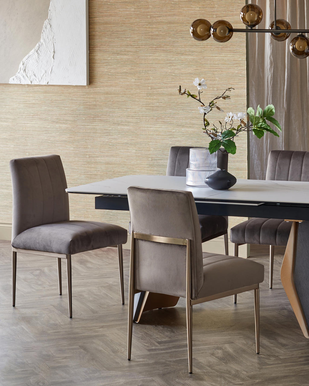 Kendra Brushed Bronze Dining Chair Mocha Velvet