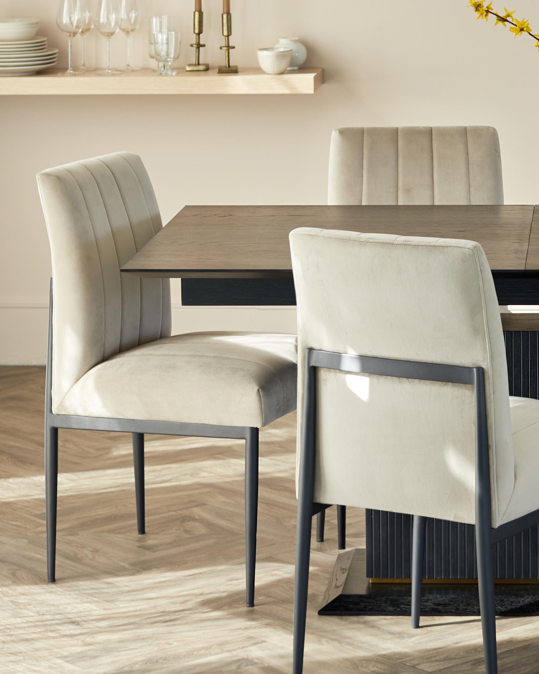 Kendra Black Metal Dining Chair Champagne Plush Velvet