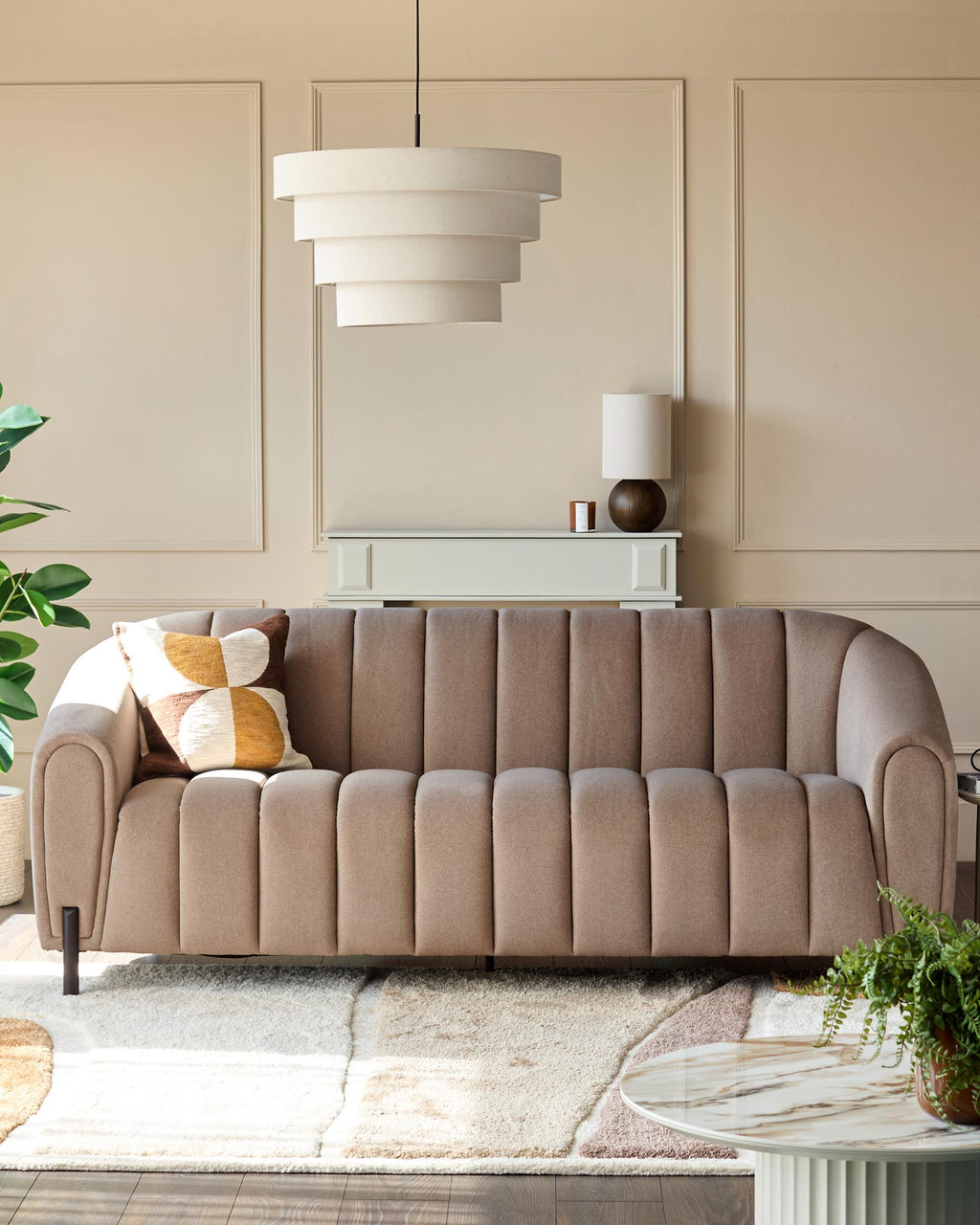 Kendra mocha fabric 3 seater sofa