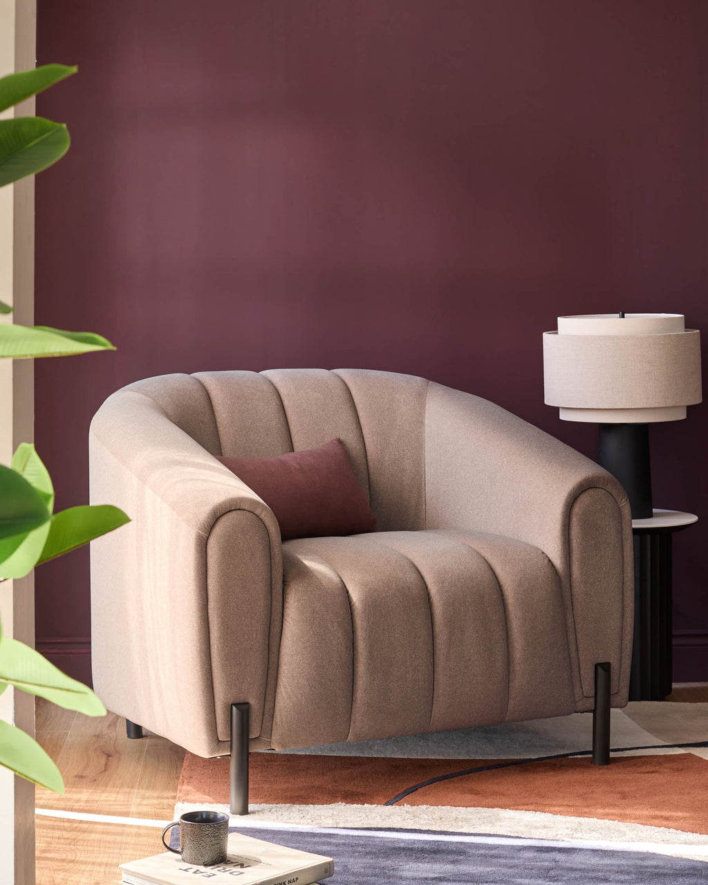 Kendra mocha fabric armchair