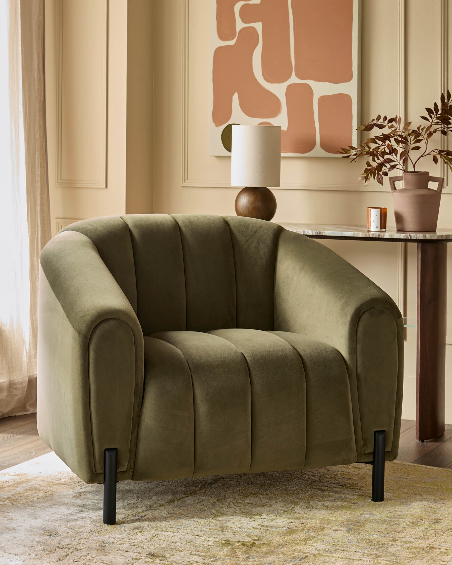 Kendra olive green velvet armchair
