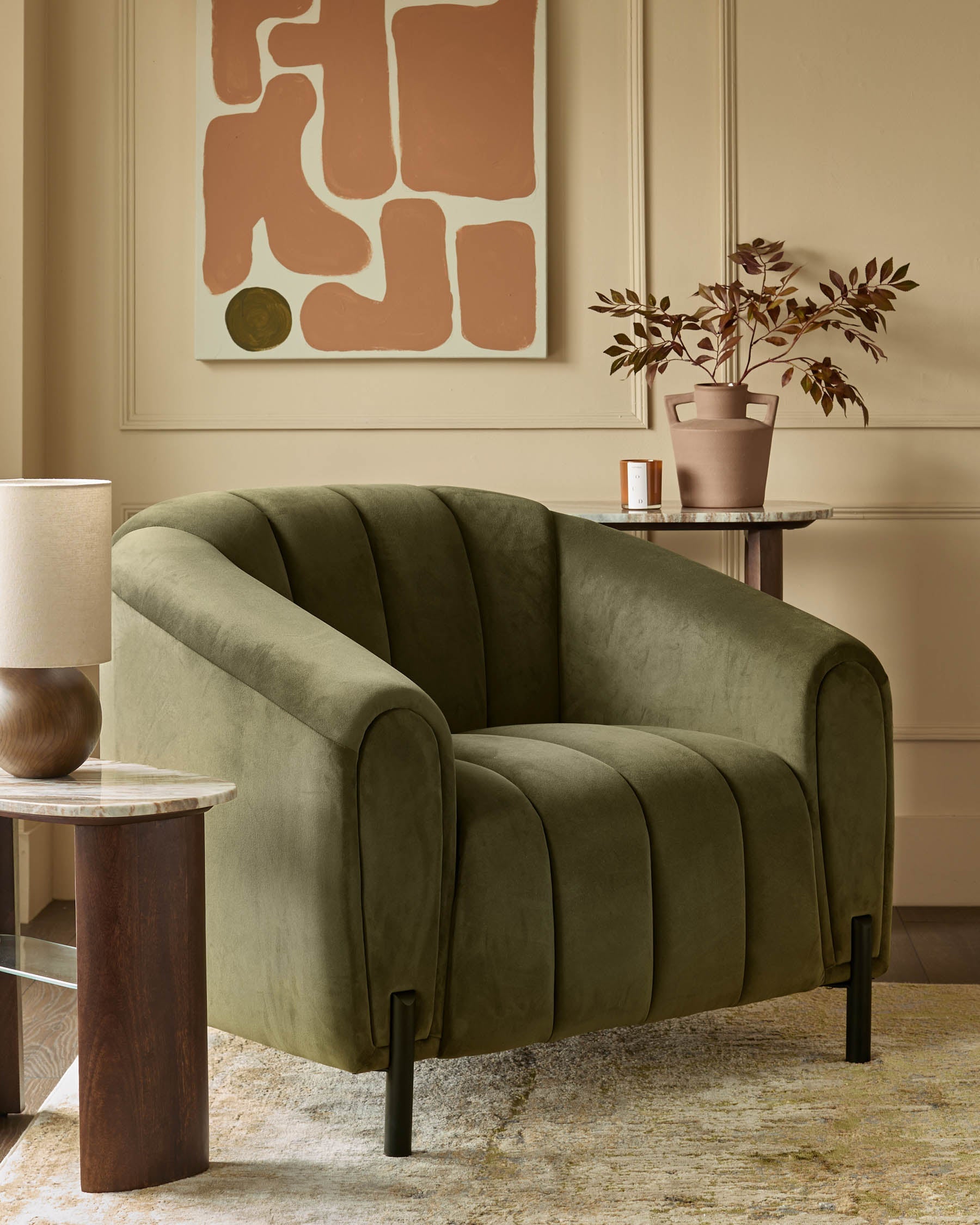 Kendra olive green velvet armchair