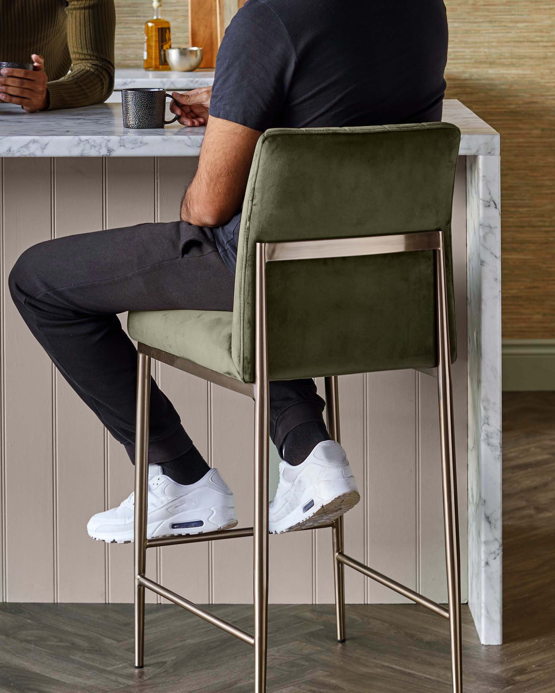 Kendra olive green velvet bar stool