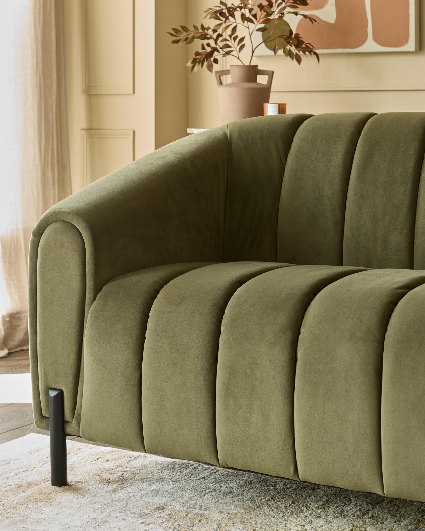 Kendra olive green velvet 3 seater sofa