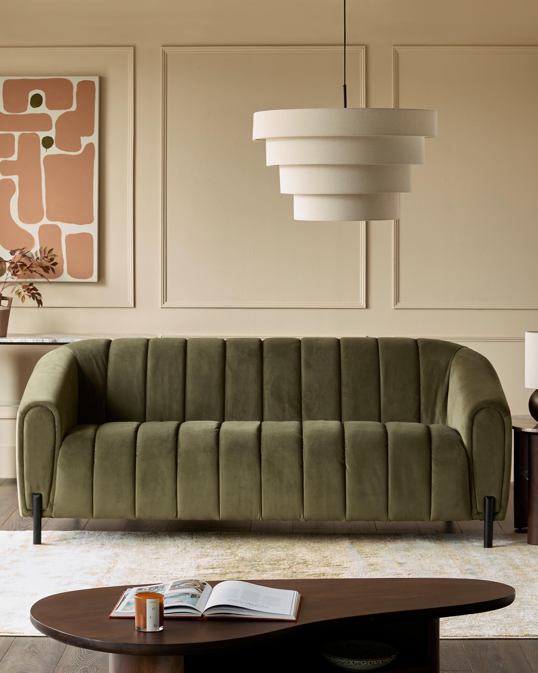 Kendra olive green velvet 3 seater sofa
