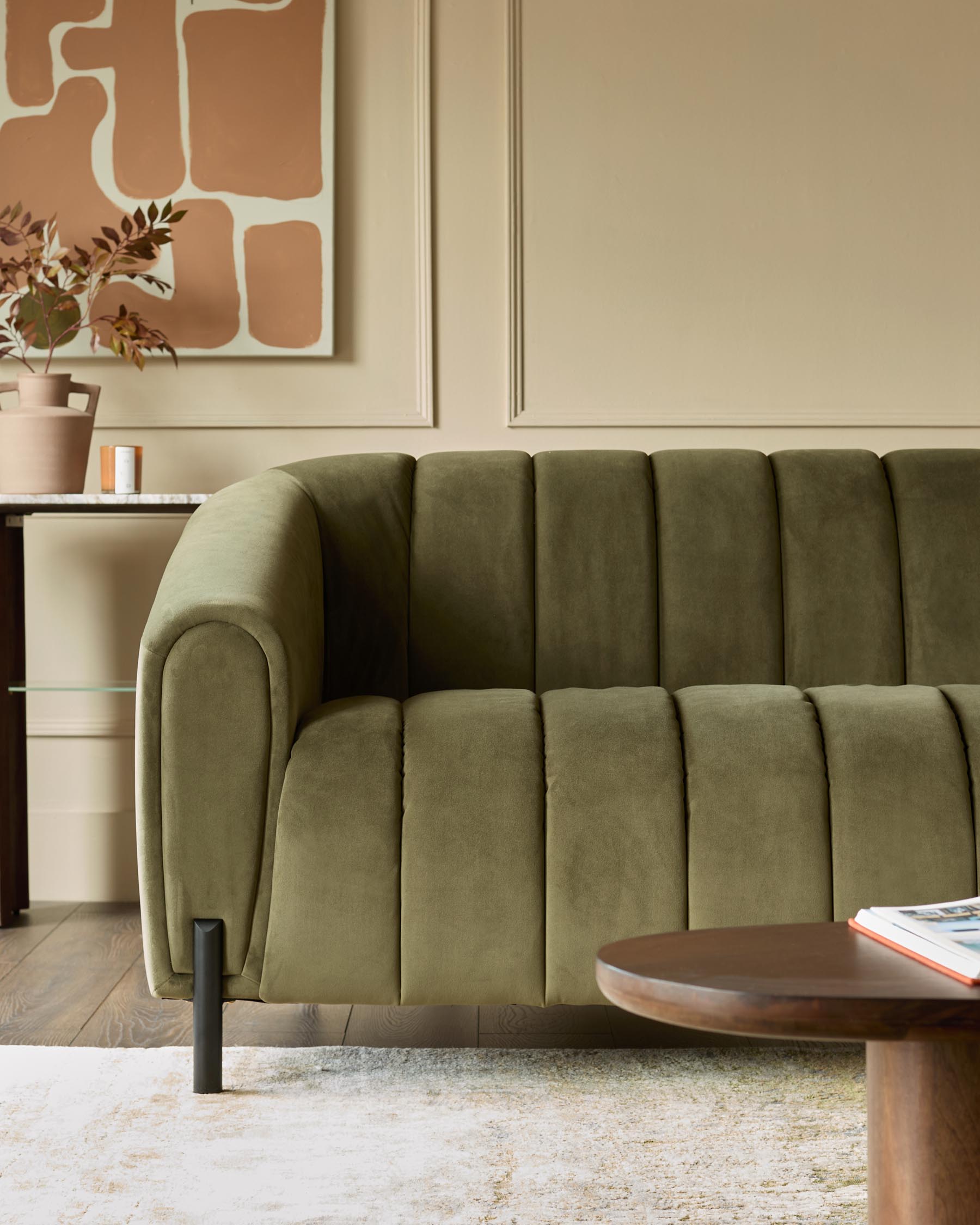 Kendra olive green velvet 3 seater sofa
