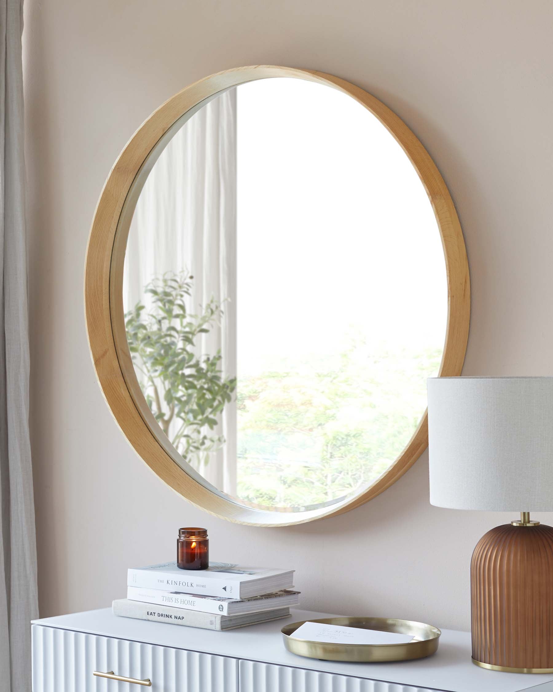 Kendrick Large Round Wall Mirror Oak