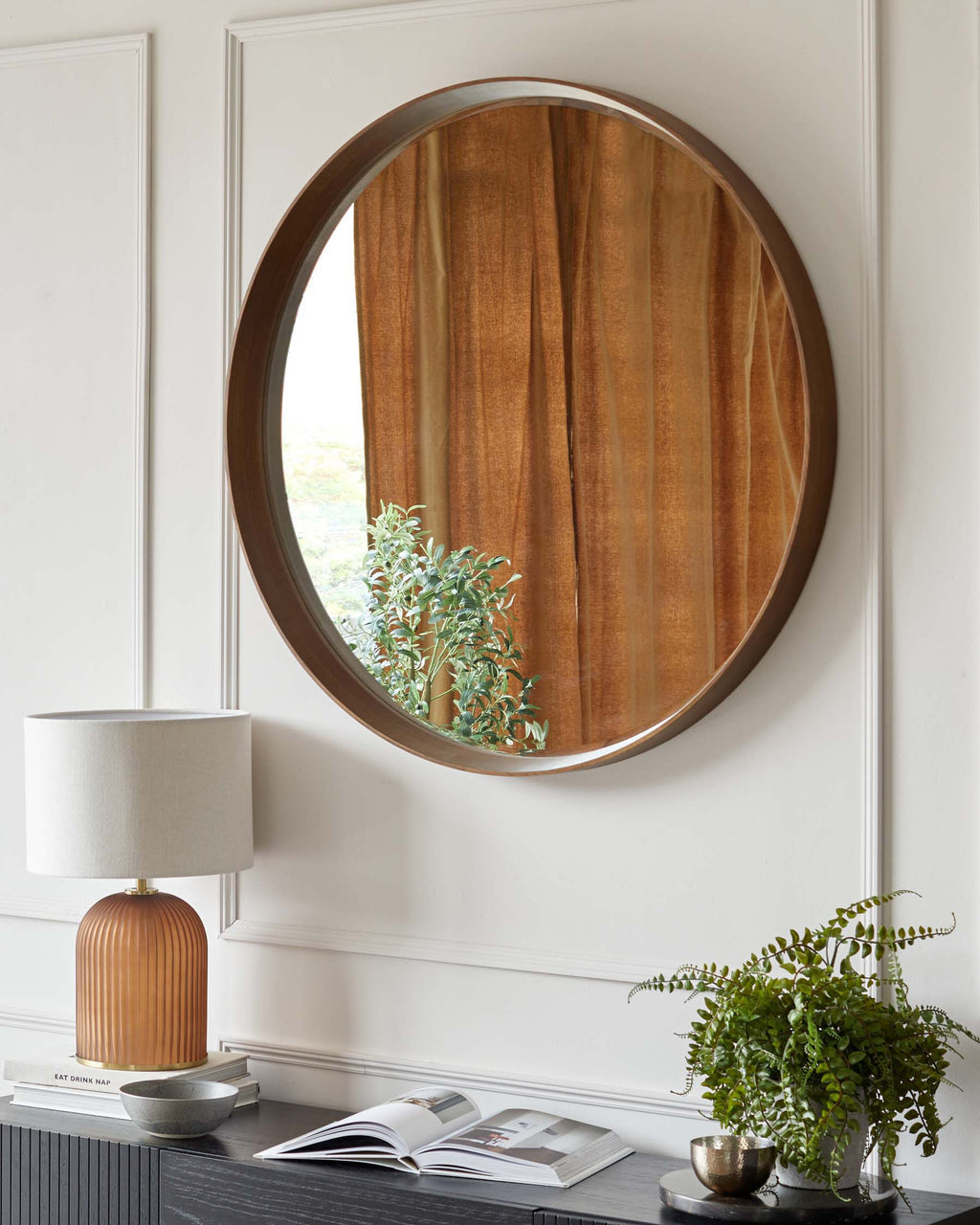 Kendrick Large Round Wall Mirror Walnut