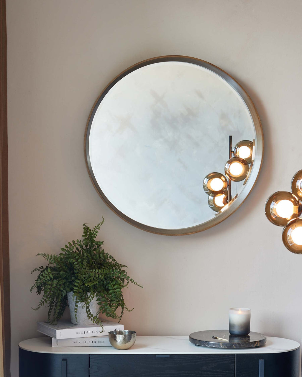 Kendrick Small Round Wall Mirror Walnut
