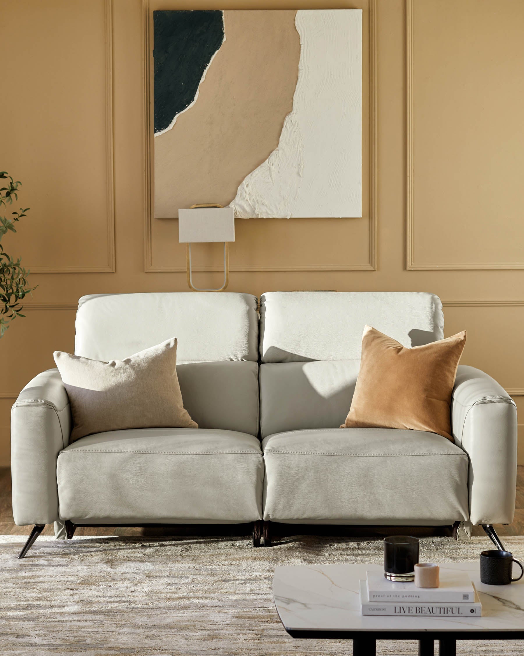 Kenzie Natural Grey Leather Recliner 2 Seater Sofa