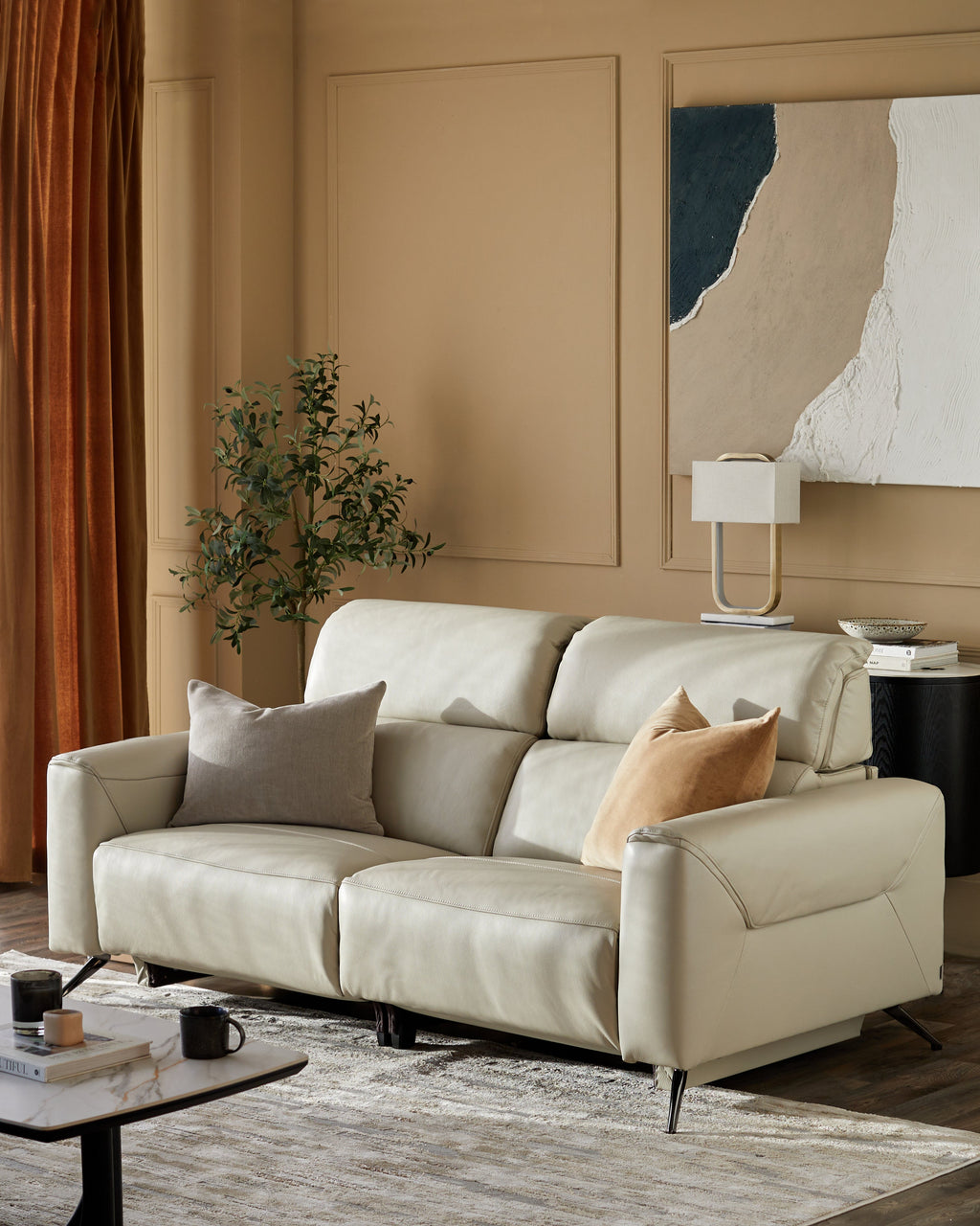 Kenzie Natural Grey Leather Recliner 2 Seater Sofa