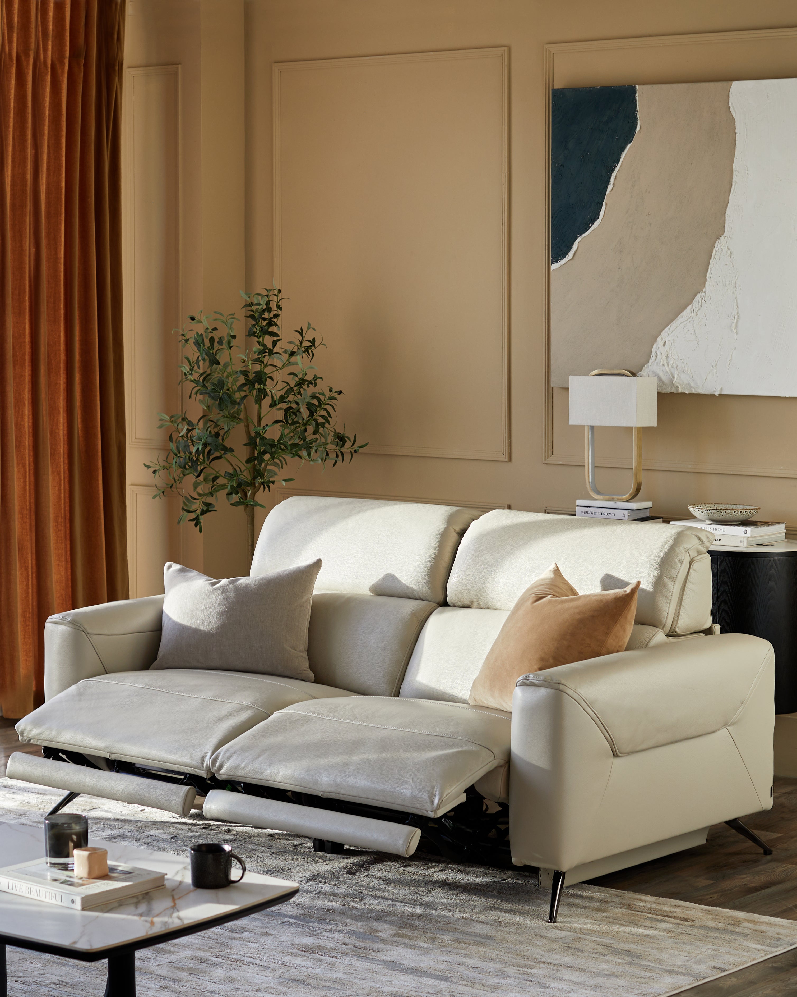 Kenzie Natural Grey Leather Recliner 2 Seater Sofa