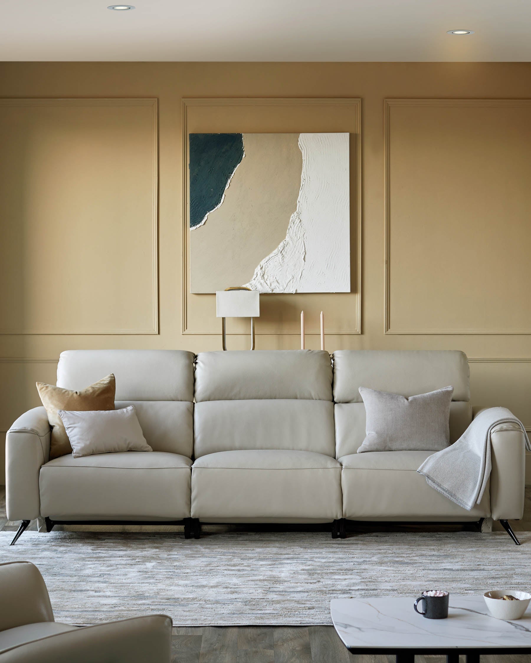 Kenzie Natural Grey Leather Recliner 3 Seater Sofa