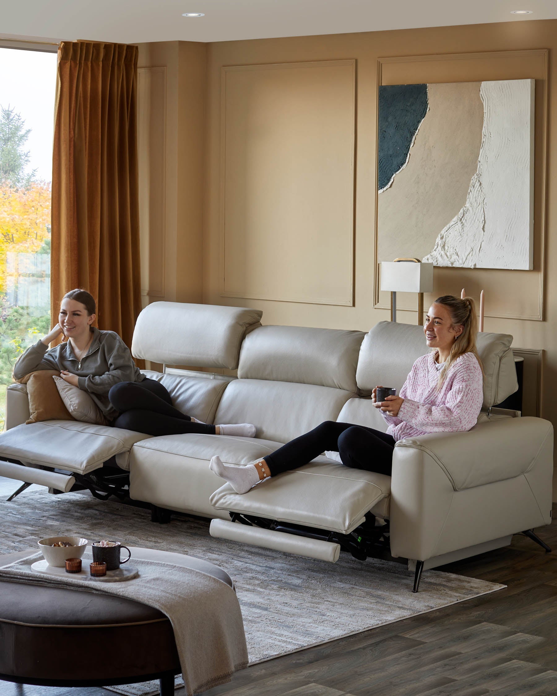 Kenzie Natural Grey Leather Recliner 3 Seater Sofa