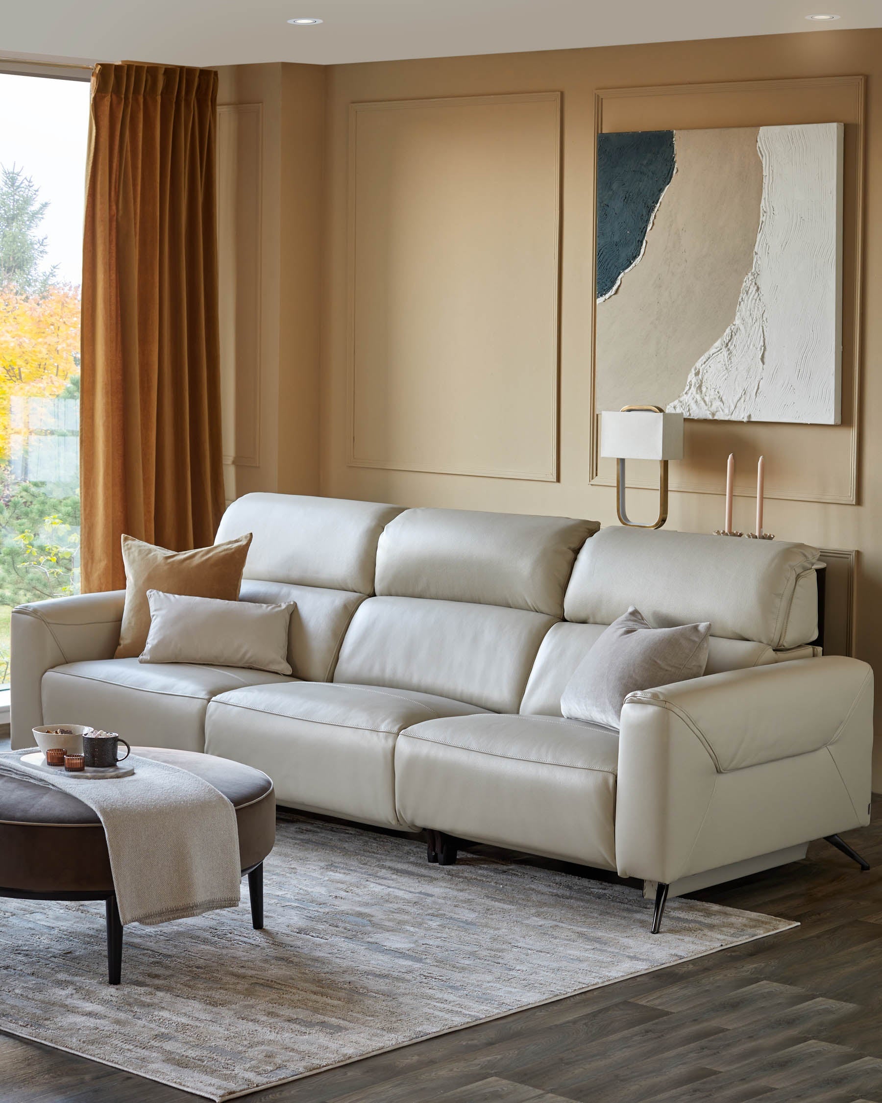 Kenzie Natural Grey Leather Recliner 3 Seater Sofa