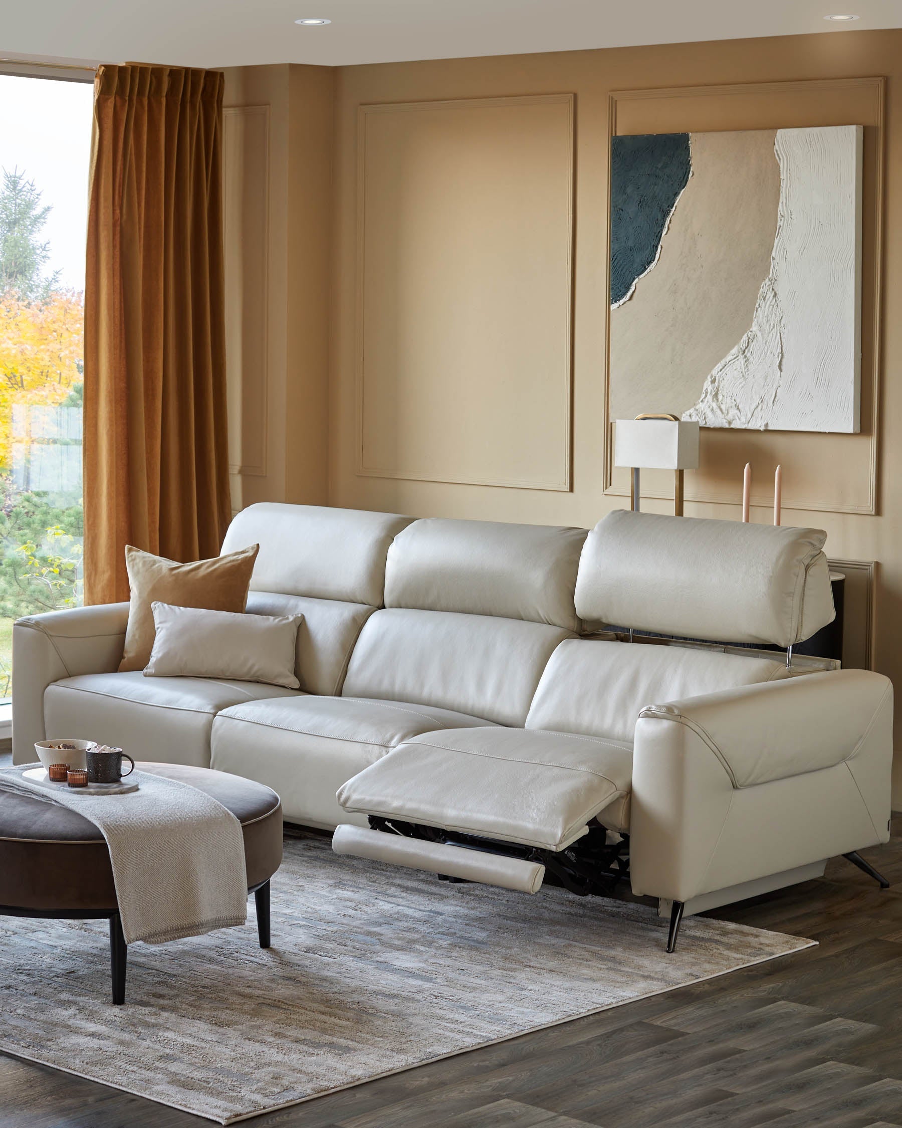 Kenzie Natural Grey Leather Recliner 3 Seater Sofa