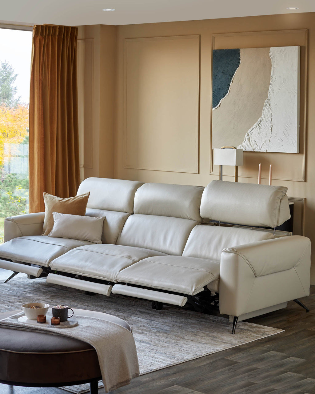 Kenzie Natural Grey Leather Recliner 3 Seater Sofa