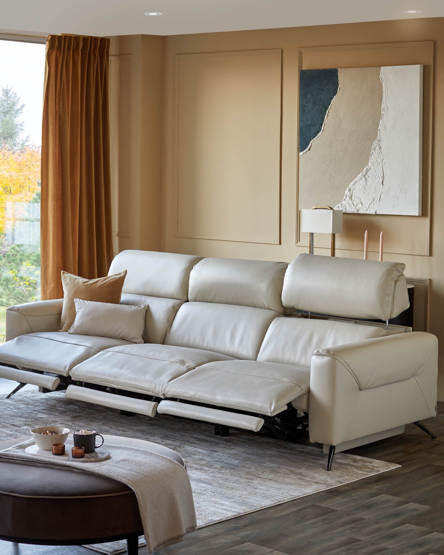 Kenzie Natural Grey Leather Recliner 3 Seater Sofa