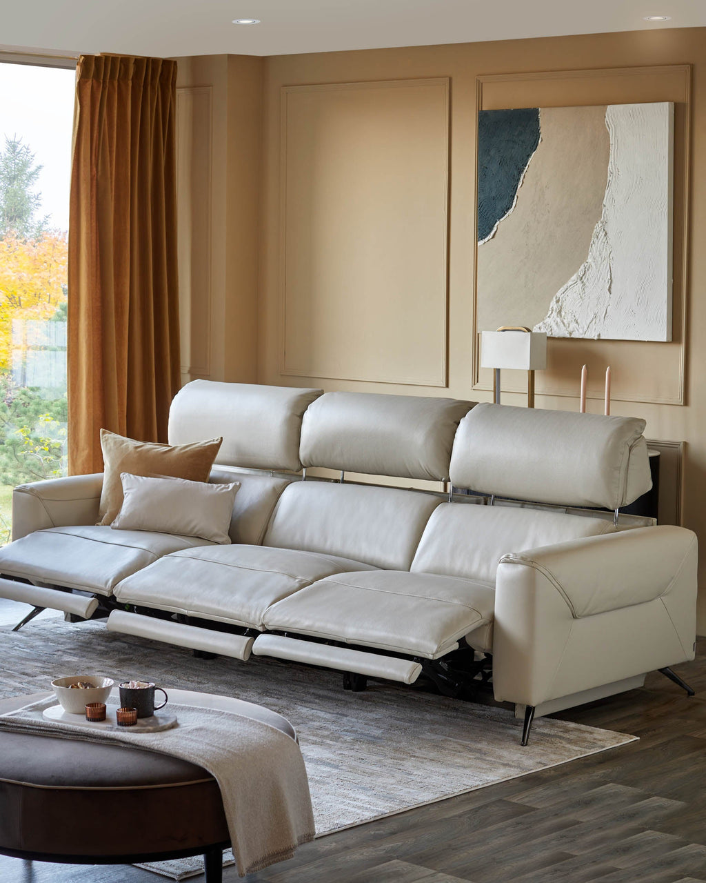 Kenzie Natural Grey Leather Recliner 3 Seater Sofa