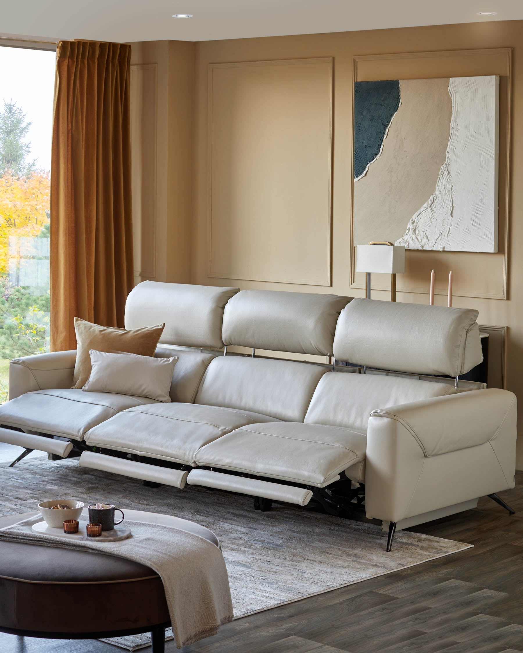 Kenzie Natural Grey Leather Recliner 3 Seater Sofa