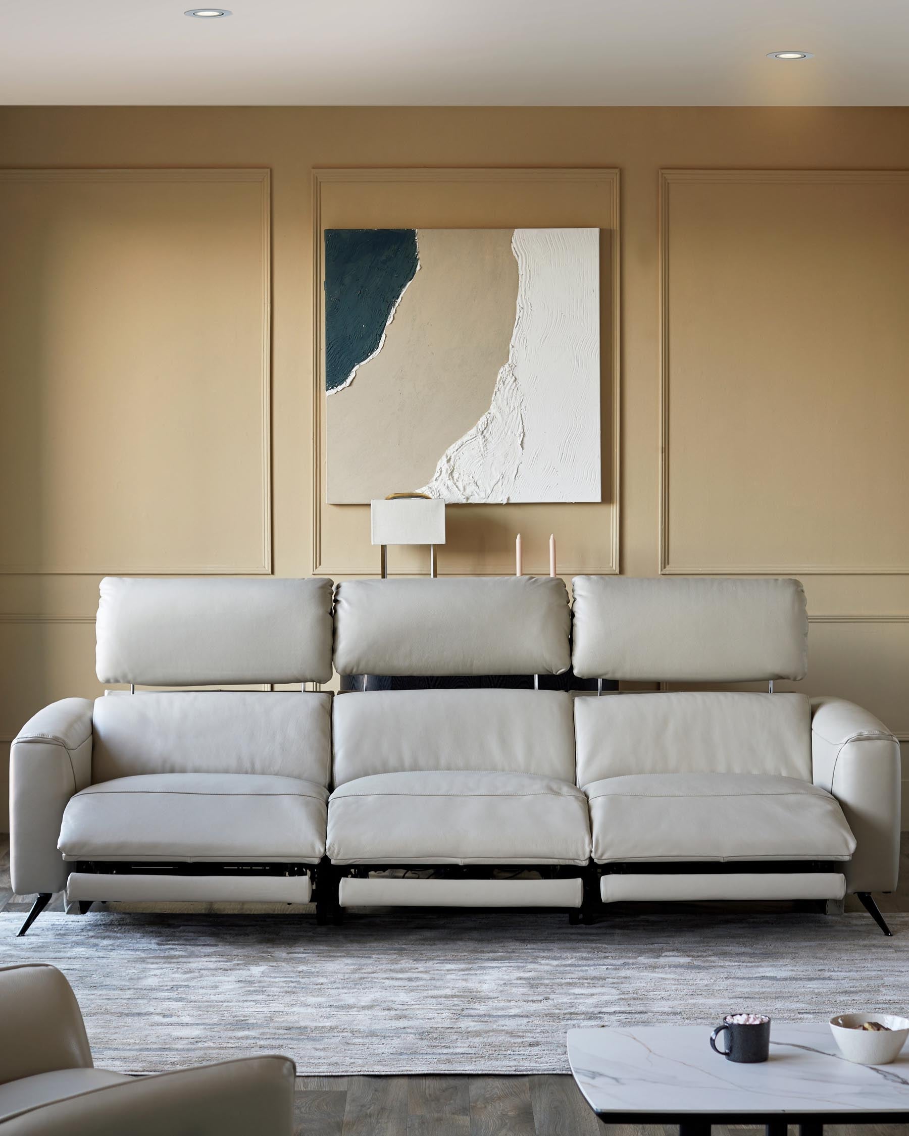 Kenzie Natural Grey Leather Recliner 3 Seater Sofa