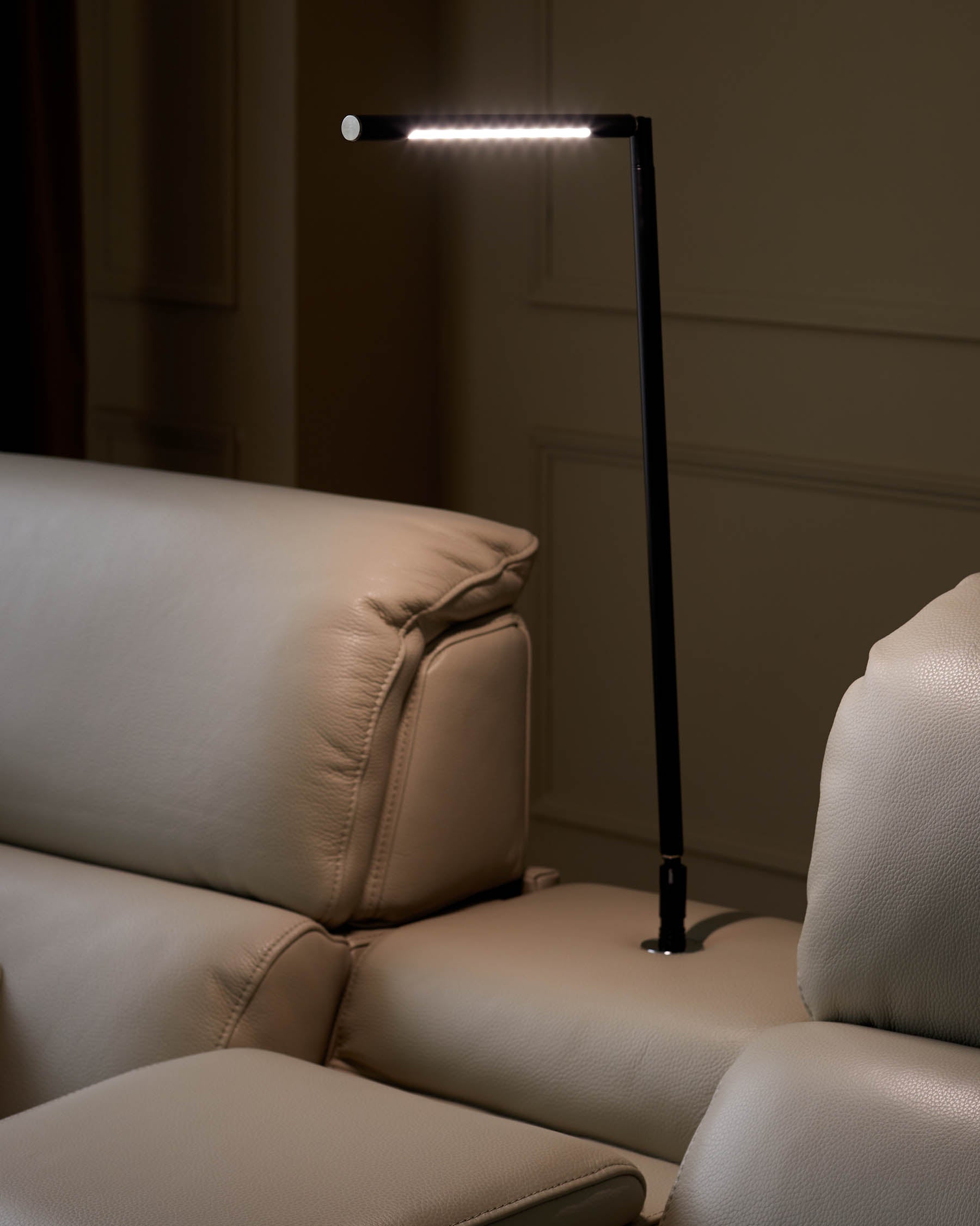 Kenzie Natural Grey Leather Recliner 2 Seater Sofa with console table