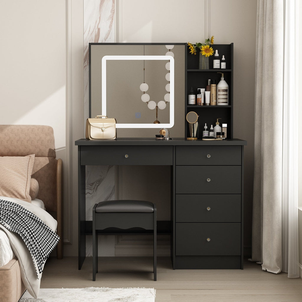 Kerrogee Makeup Vanity Set with Adjustable Lighted Mirror & Stool - 39.4L x 19.7W x 53.5H