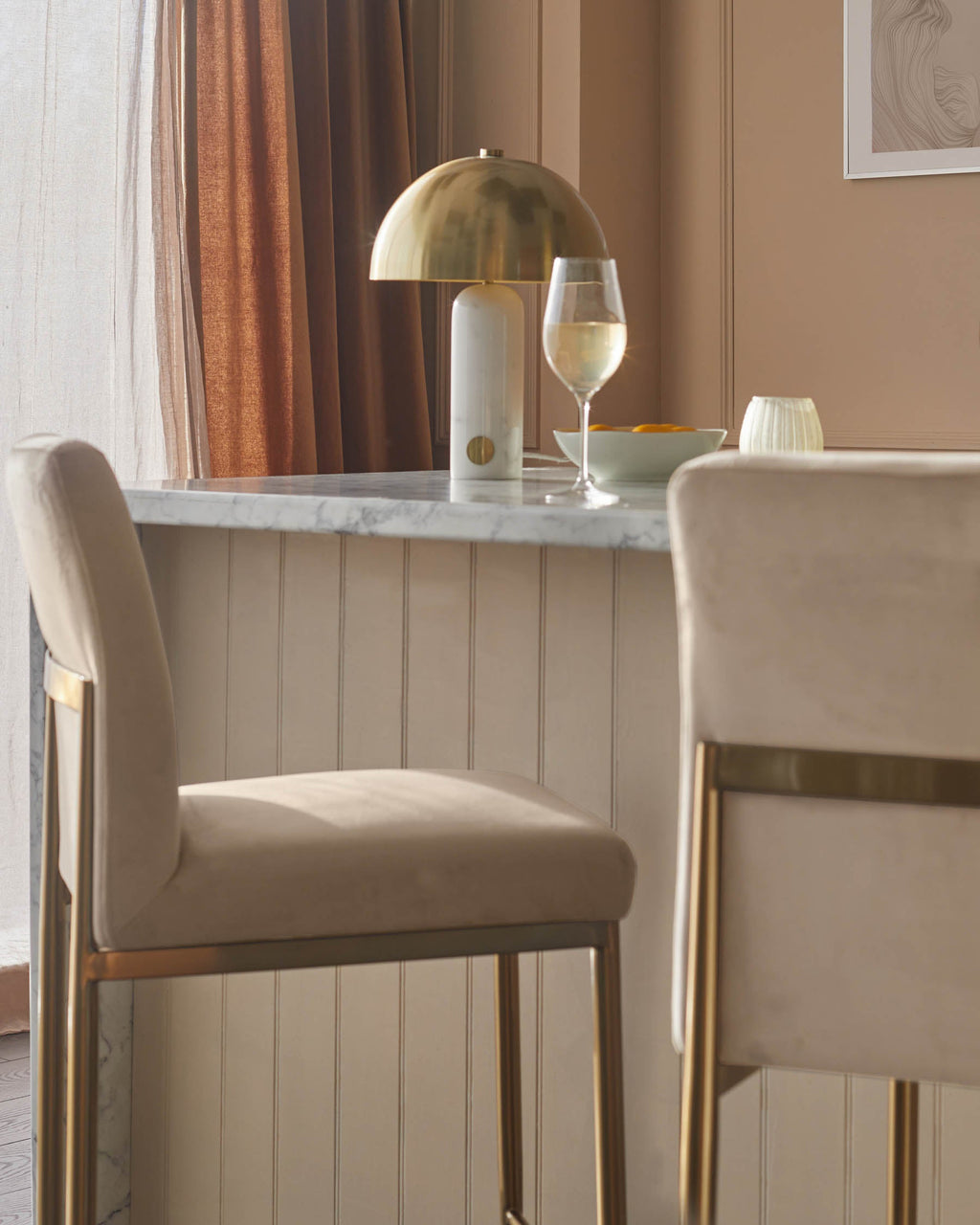 Keira Champagne Velvet And Brass Static Bar stool