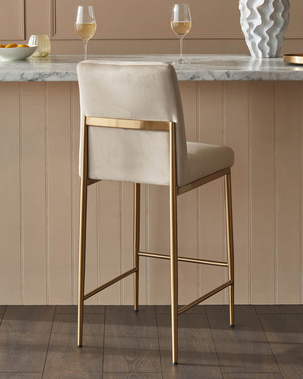 Keira Champagne Velvet And Brass Static Bar stool