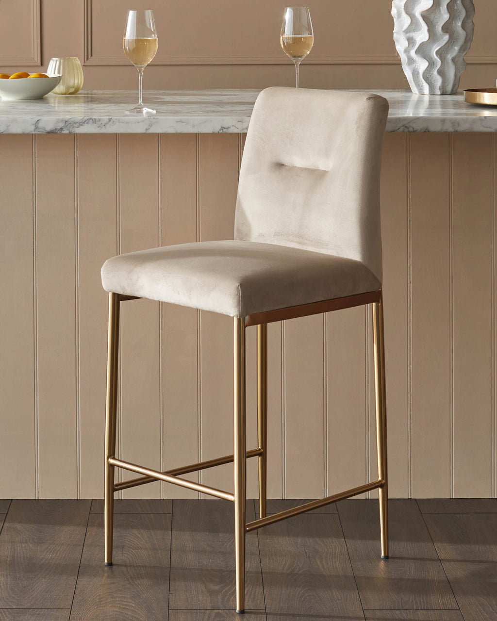 Keira Champagne Velvet And Brass Static Bar stool