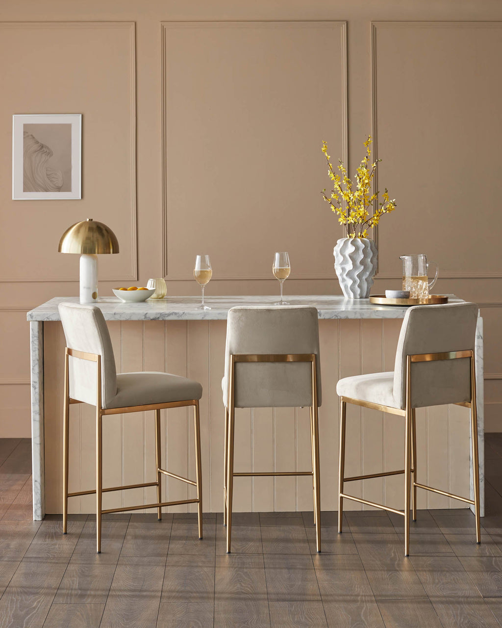 Keira Champagne Velvet And Brass Static Bar stool
