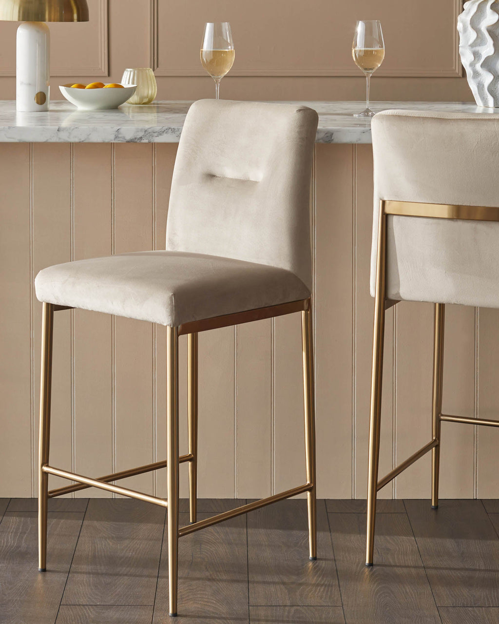 Keira Champagne Velvet And Brass Static Bar stool