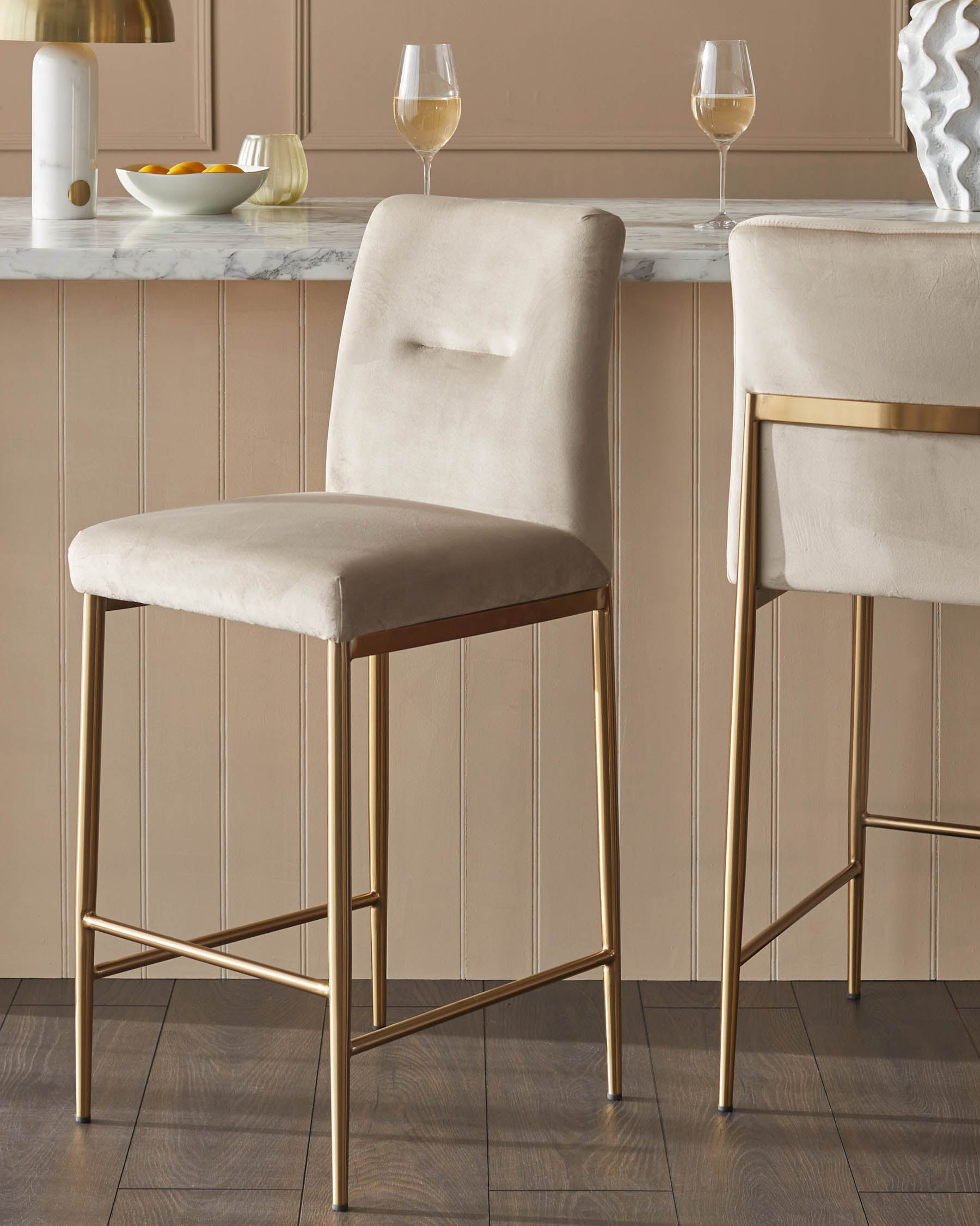 Keira Champagne Velvet And Brass Static Bar stool