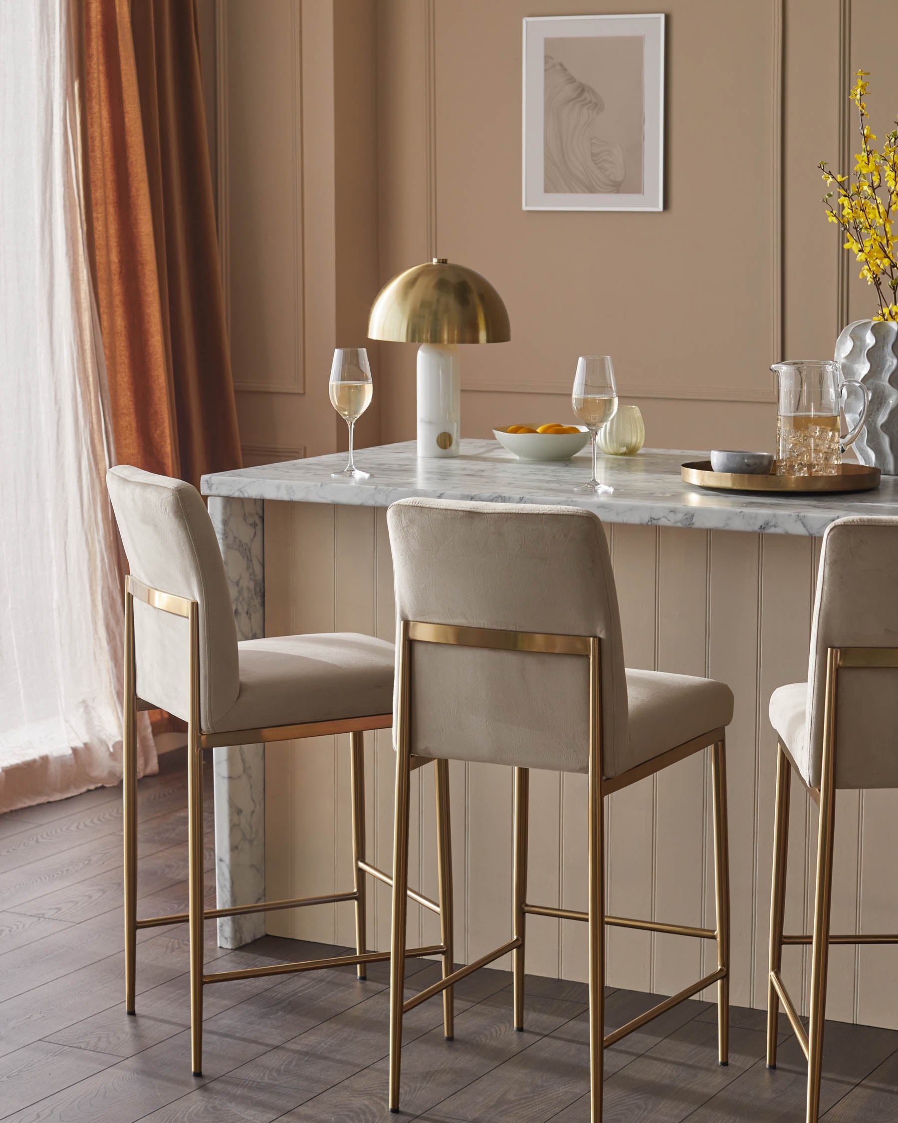 Keira Champagne Velvet And Brass Static Bar stool