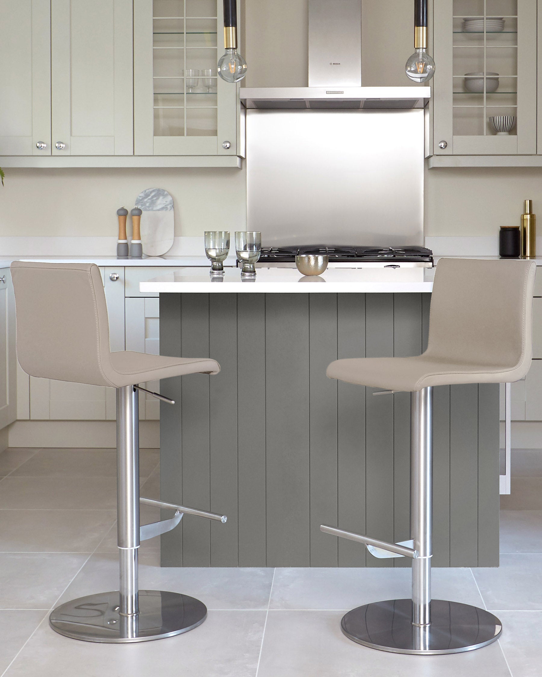 Kiki Light Grey Leather Gas Lift Bar Stool