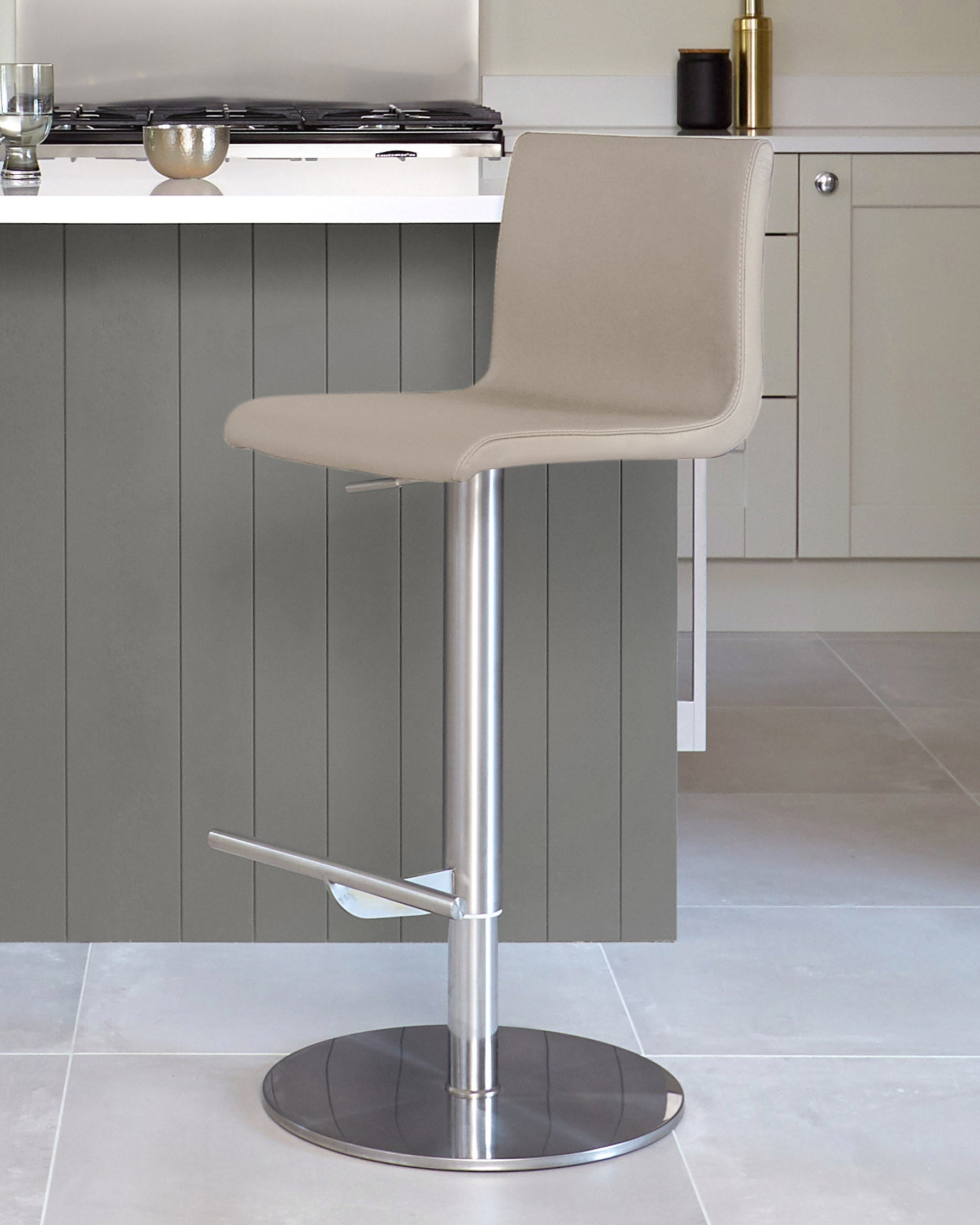 Kiki Light Grey Leather Gas Lift Bar Stool