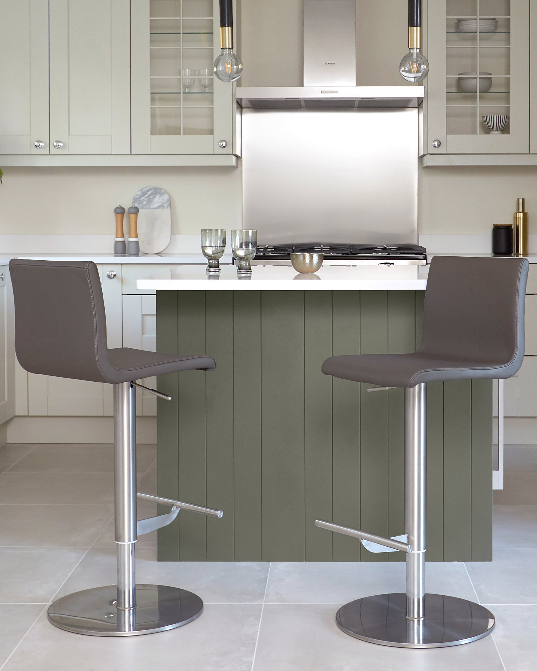 Kiki Dark Grey Leather Gas Lift Bar Stool