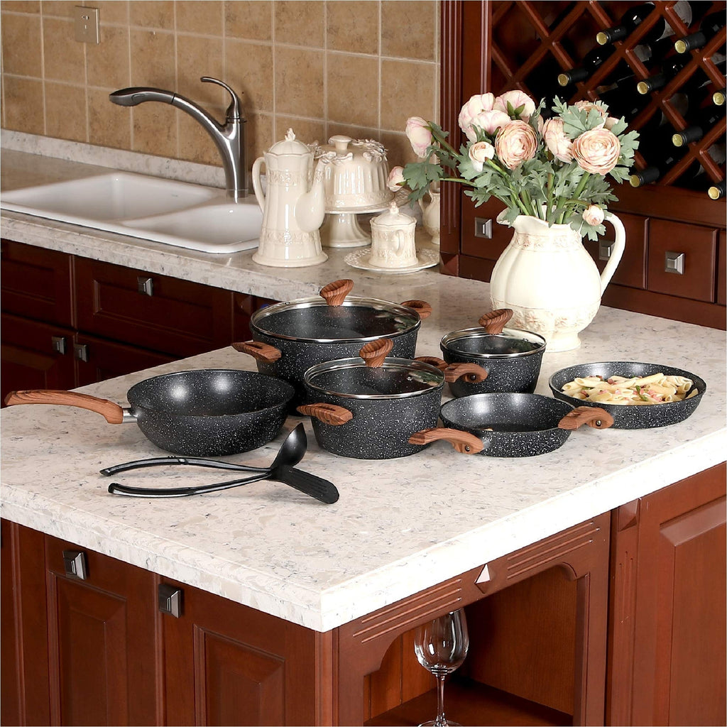 Kitchen Granite Cookware Set, Cooking Pans Set Non-Stick Pots 12/15/30-piece Set